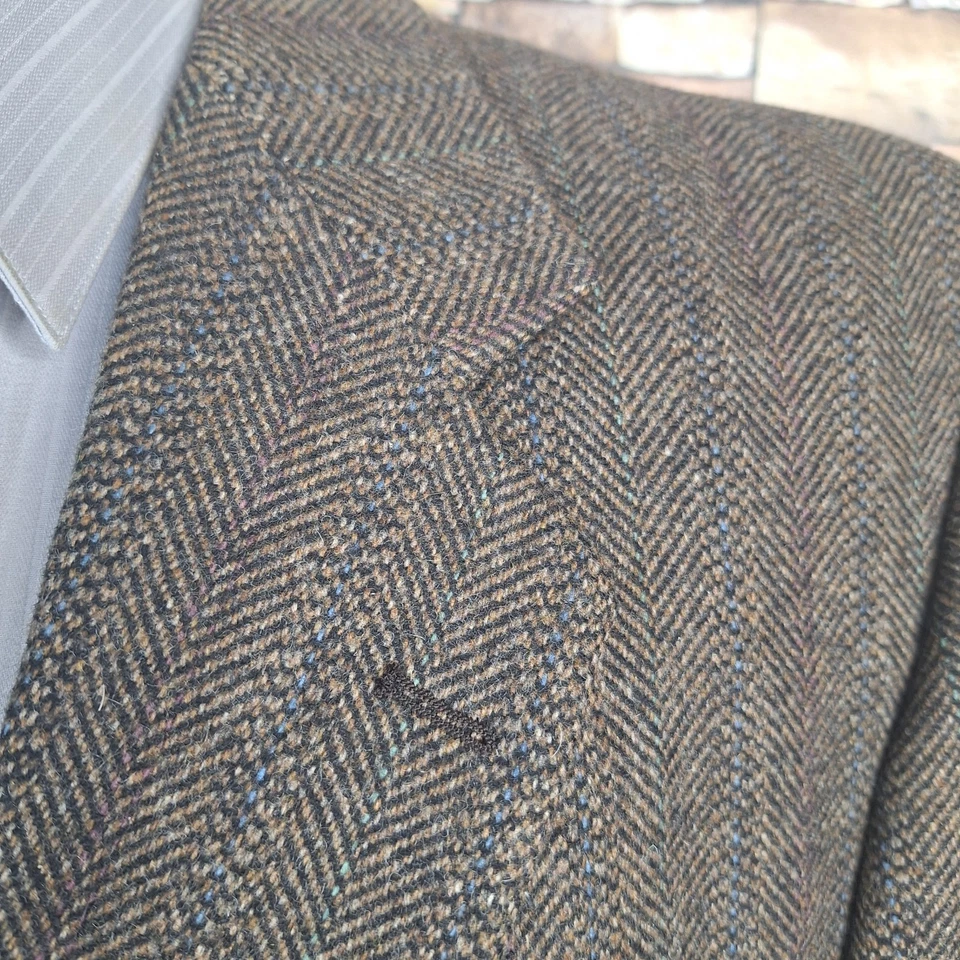Cricketeer Jacket Blazer Mens 44R Brown Herringbone Stripe Lambswool Wool - Image 3 of 4