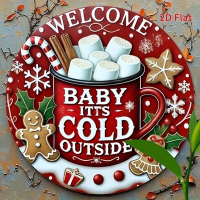 Round Iron Tin Metal Signs Home Décor 8x8 Gingerbread Baby It'S Cold Outside Chr
