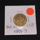 1901/0 S US American Half Eagle Coronet Liberty Head Gold Coin $5 Dollar