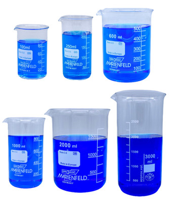 Marienfeld Superior Beaker 100ml-3000ml Borosilicate Glass, Short & tall Form.