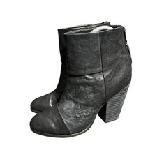 Rag Bone Newbury Ankle Boots Womens 37 US 7 Black Leather Back Zip Block Heel