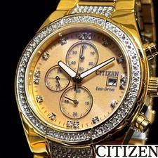 Citizen Men's Black Crystal Watch Japan Luxury Dress Watch Excellent Cond 088121