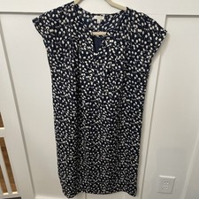 Women’s Talbots Cap Sleeve Dress-Navy W/ Ivory Flowers-10 Petite-lined-v Neck