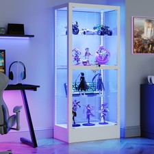 63" 4-Door Glass Display Cabinet Steel Frame Lockable Curio Organizer RGB Lights