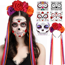 Day of the Dead Women Costume - Dia De Los Muertos Rose Flower Crown Sugar Skull