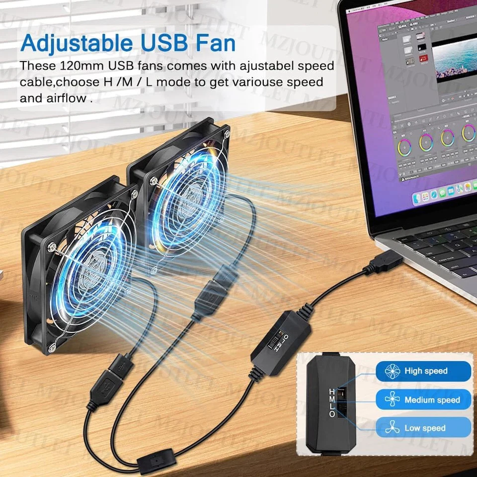 USB PC Ventilator Doppel lüfter 120mm Leise Gehäuselüfter Einstellbare Fan 5V - Bild 2 von 4