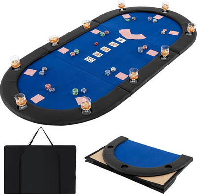 84'' X 42'' Poker Table Top, 10 Player Oval Triple-Fold Blackjack Poker Card Table