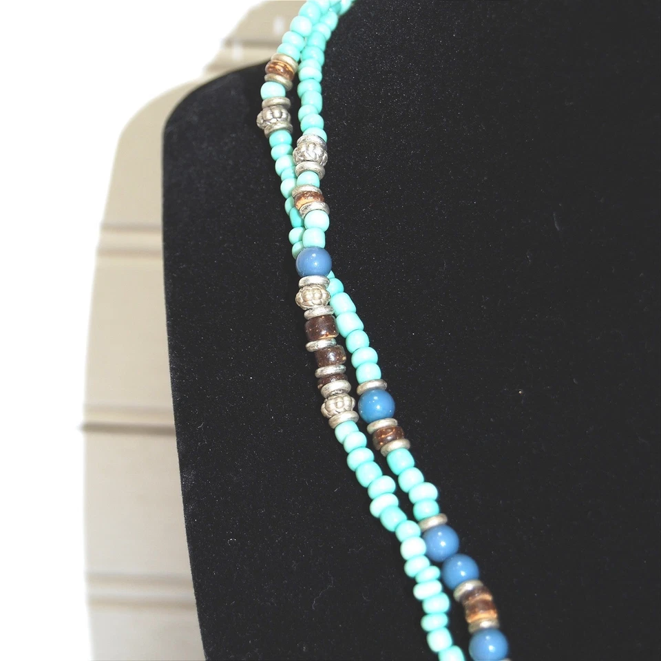 Y2K Collar Cruz Colgante Cuentas Esmalte Ajustable Azul Tono Plata Foto 4 de 4