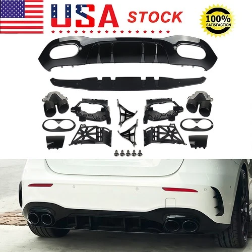 For 2018-2024 Benz A-Class Sedan W177 A45 Look Rear Bumper Diffuser w/ Tailpipes