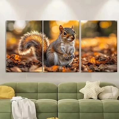 3pcs Cute Squirrel Print S Wall Art Canvas Framed 50x70cm