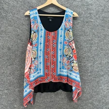 AB Studio Tank Women XL Blue Floral Sleeveless Wide Strap Round Neck Casual