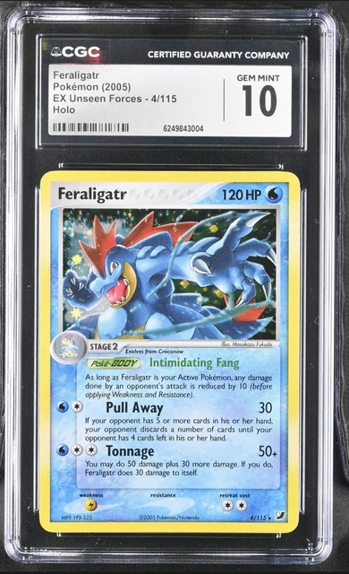 2005 POKEMON FERALIGATR HOLO #4 EX UNSEEN FORCES CGC 10 GEM MINT 10