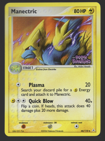 Manectric 46/110 Holon Phantoms Reverse Holo Uncommon Pokemon Card Stamped LP