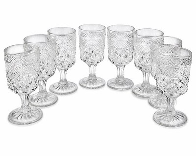 Anchor Hocking Wexford Diamond Goblets Set of 8 Vintage 6.5  Glasses