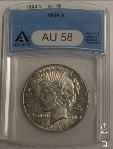 KEY DATE 1928-P Philadelphia 360K Minted Peace Dollar Graded AU 58 Luster Toner