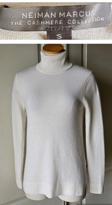 Neiman Marcus S Small 100% Cashmere Ivory Winter White Turtleneck Sweater Top