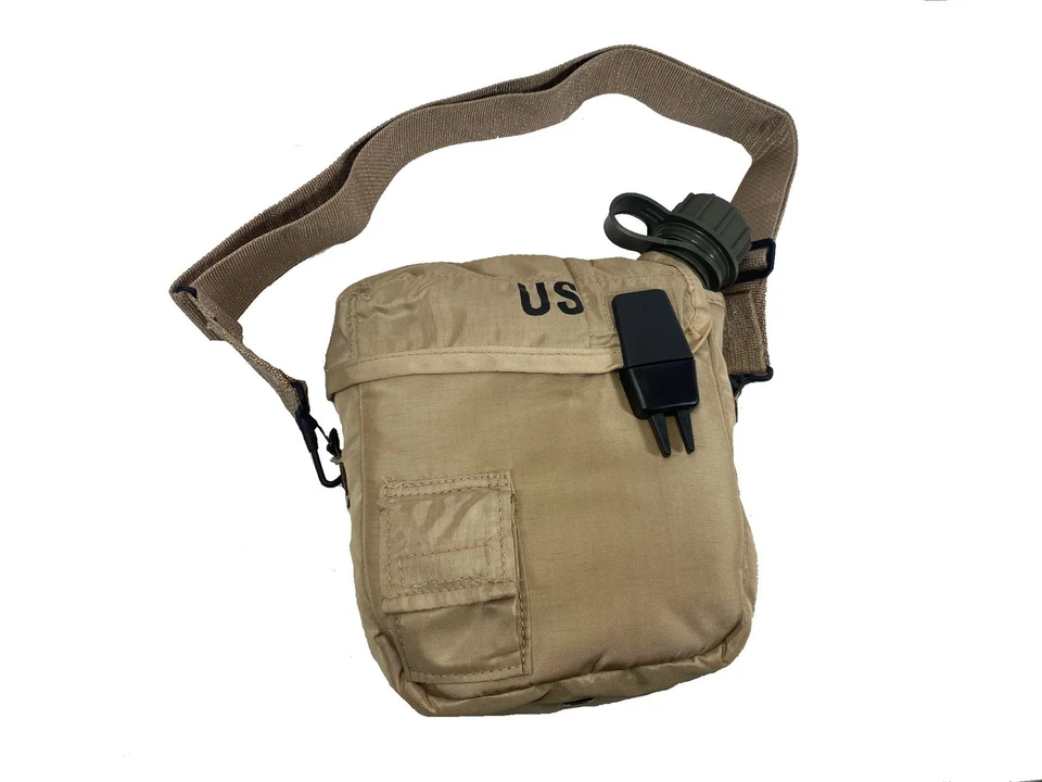 NEW USGI Military Issue 2 QT Collapsible OD Canteen & Desert Tan Cover Pouch - Image 3 of 3