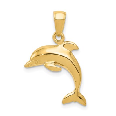 14k Gelbgold springender Delfin Anhänger K3012