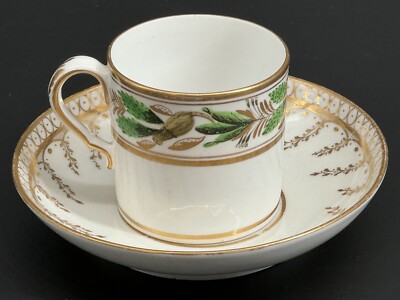 Early Spode Coffee Can Cup Saucer, Circa 1810, Seed Pod