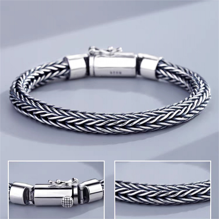 Pure 925 Sterling Silver Chain Men Women 7mm Wheat Link Bracelet
