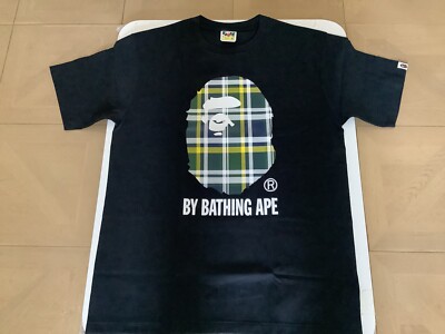 AUTHENTIC APE BAPE CHECK BY BATHING APE TEE T SHIRT BLACK GREEN XL MENS NEW