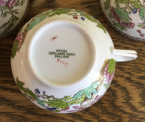 4 Antique 1908 Teacups Saucers Copeland Spode Green/Pink Prettiest Indian Tree! - Picture 13 of 24
