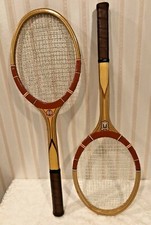 TWO 1970's VINTAGE WOODEN TENNIS RACQUETS WITH FAUX LEATHER CASE MADE IN USSR