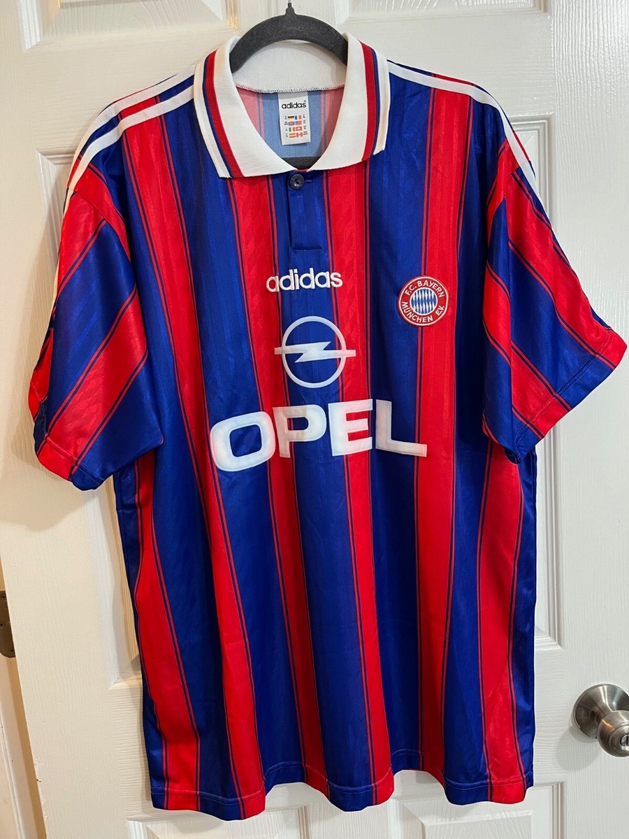 Vintage 90s Adidas FC Bayern Munich Jersey Shirt XL Red Blue Opel