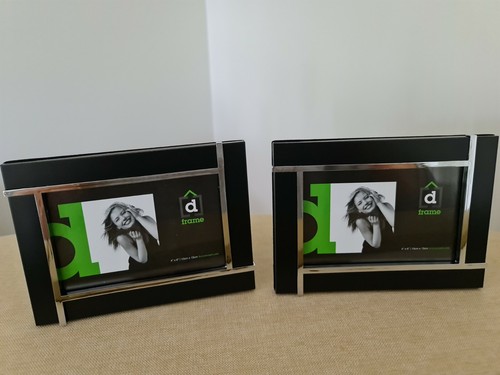 Set Of 2 4x6 metal Photo Picture Frames "Germaine" Black /silver trim Stand/hang - Picture 2 of 12