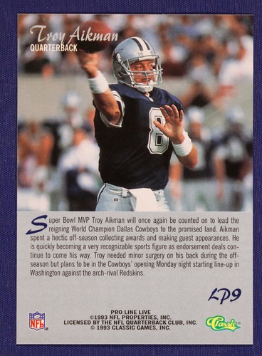 1993 Pro Line Live LPs #LP9 Troy Aikman - Picture 2 of 2