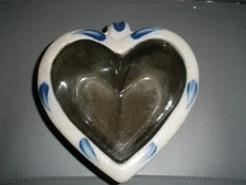 Vintage Rowe Pottery Works Salt Glaze Heart Shape Bowl with Handle 1997