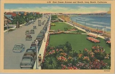 East Ocean Avenue Long Beach CA California autos birds eye view 1938 linen F950