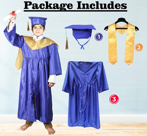 New Convocation / Graduation/ Degree Blue Gown with Degree Cap & Golden Sashe - Picture 5 of 7