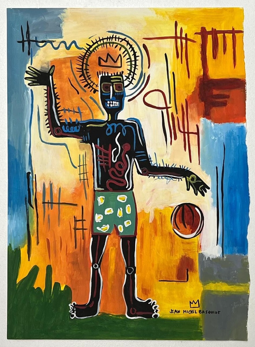 Jean-Michel Basquiat (Handmade) Drawing On Old Paper Signed