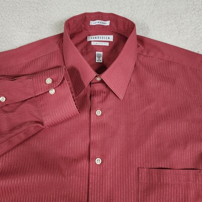 Van Heusen Satin Stripe Classic Fit Men 16 34/35 Long Sleeve Button Dress  Shirt