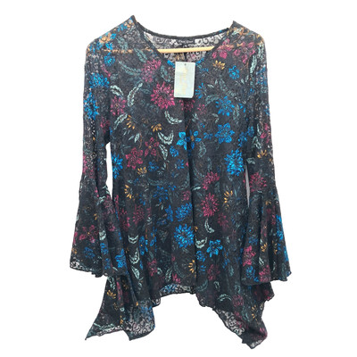 NEW Dor Dor Couture Black Mesh Floral Top XL Flared Slv Dark Fairy Whimsigoth