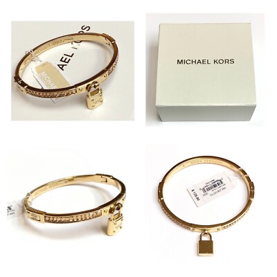 NWT Michael Kors PADLOCK 14K Gold Plated Brass Topaz Glass Stones