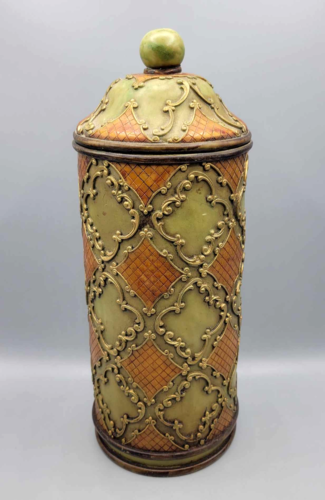 Decorative Vintage Resin Lidded Jar Container with Lid Multicolor Brown Green - Picture 1 of 10