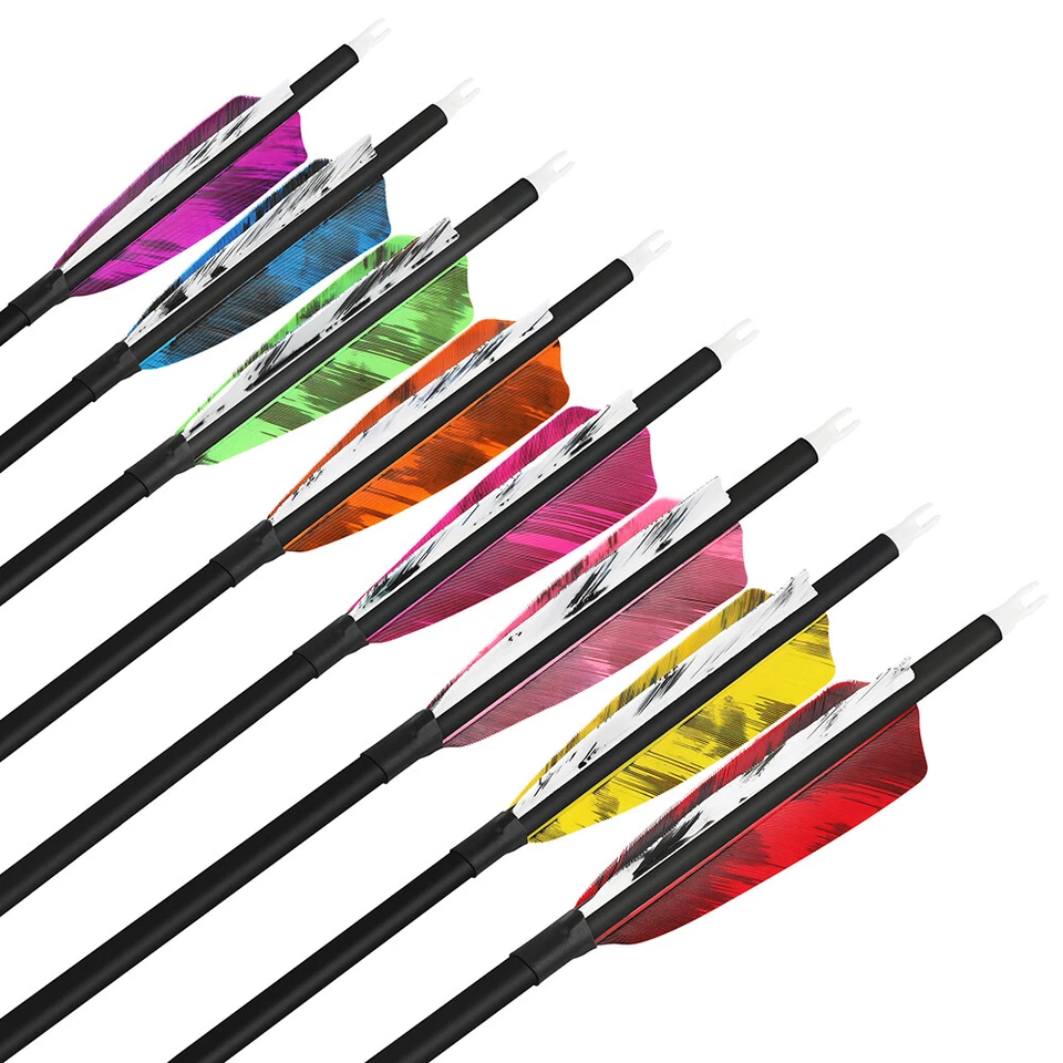 Archery Carbon Arrows SP500 4" Turkey Feathers 28" 30" 31" Recurve Bow Hunting - Image 4 of 4