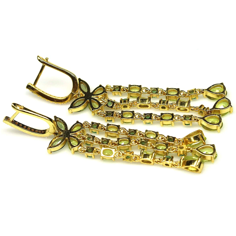 925 Sterling Silber Grün Titanit, Smaragd & Saphir Ohrringe - Bild 3 von 4