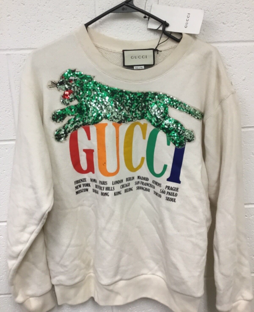 100% Authentic GUCCI Cities Sweatshirt With Sequin Panther