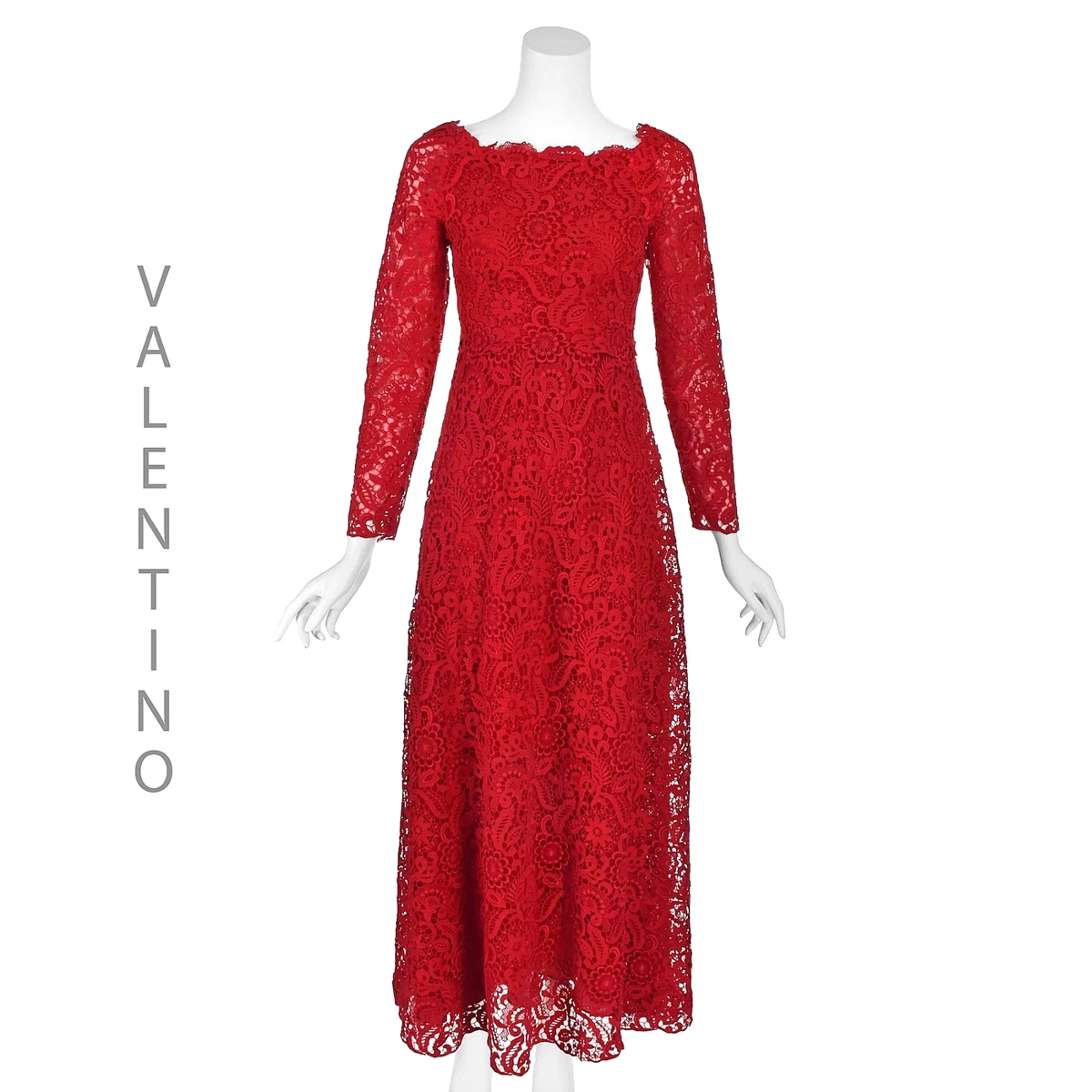 Robe Valentino En Dentelle Jersey Marron - Taille 42 IT / 6 US - Manches Ballon Très Tendance