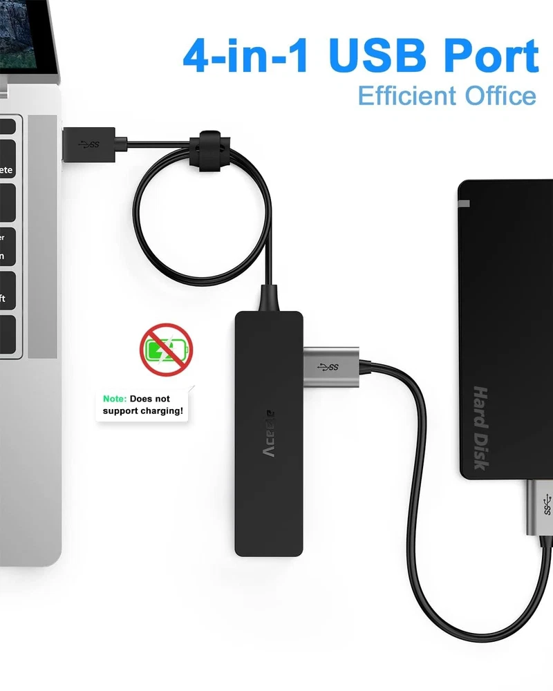 4-Port USB 3.0 Hub with 4ft Extension Cable - Ultra-Slim Multiport Adapter  