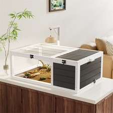 Wood Tortoise House Flip-Top Turtle Enclosure Reptile Cage with Waterproof Tray