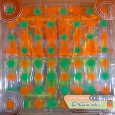 Bozart Karim Rashid Bright Orange & Green Chess Set - unopened with wear to box