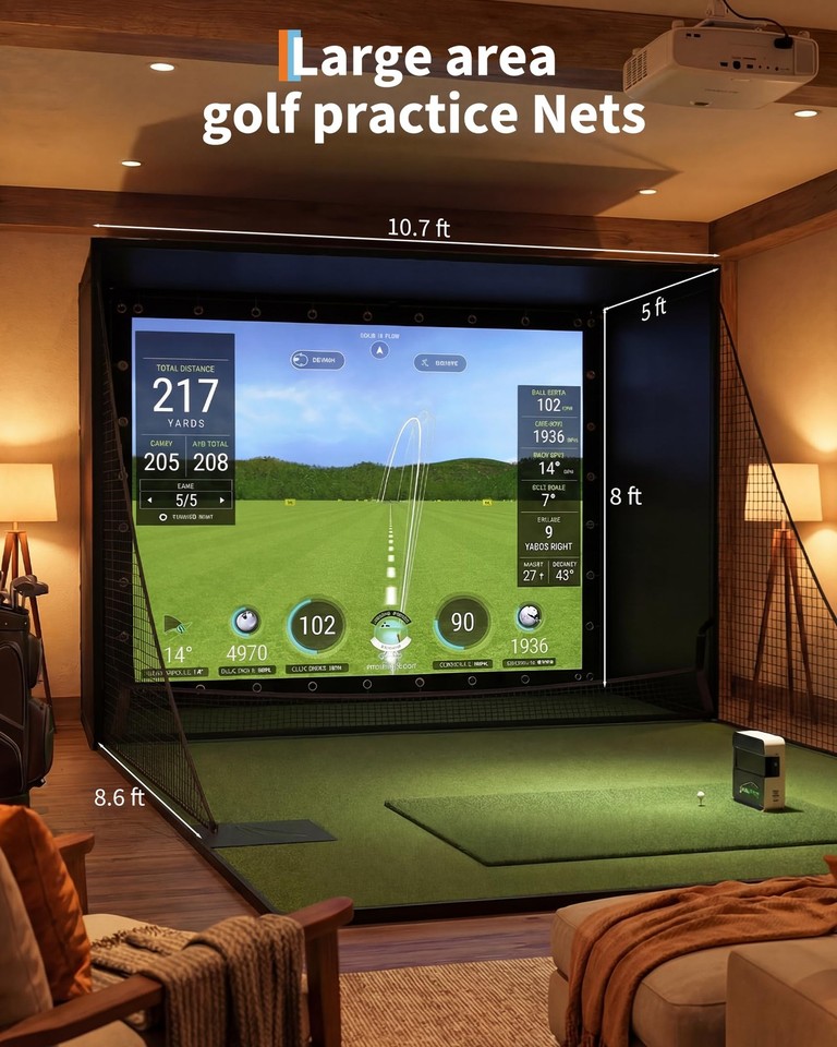 10x8ft Golf Hitting Net Simulator Cage with HD Impact Screen & Safety ...