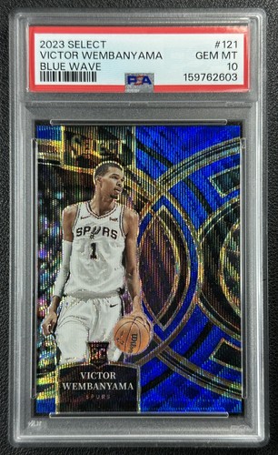 VICTOR WEMBANYAMA PSA 10 2023 PANINI SELECT #121 BLUE WAVE PRIZM RC PREMIER /75
