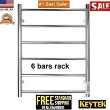 Electric Heated Rack Towel Warmer 6 Stainless Steel Bars Drying Rack Bathroom