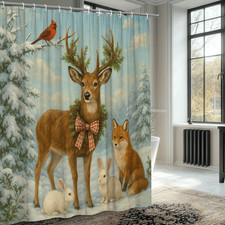 Winter Wonderland Shower Curtain with Deer and Forest Friends