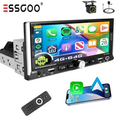 DAB+ 1 DIN 6,9" Carplay Autoradio Android 14 GPS NAVI BT RDS WIFI 4+64G CAM MIC - Bild 1 von 4